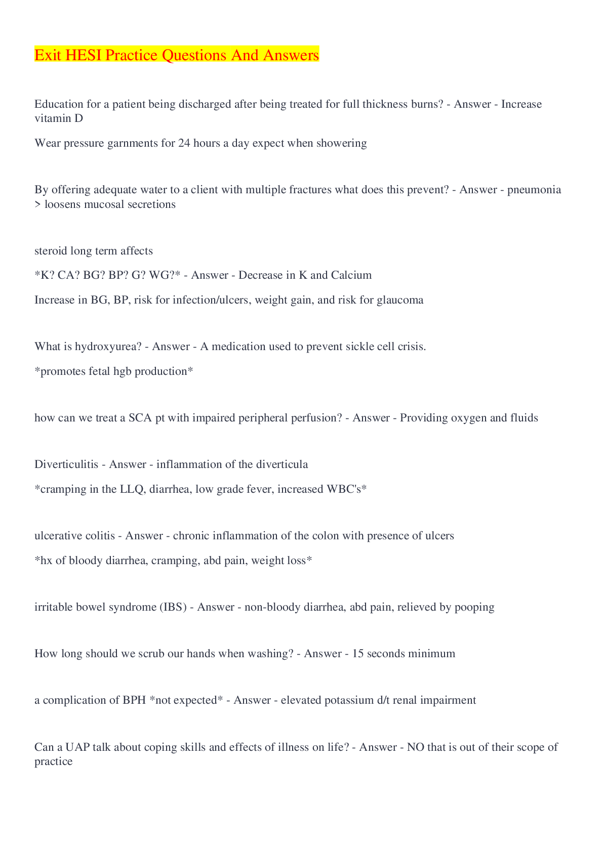 Preview of Exit HESI Practice Questions And Answers 2022/2023